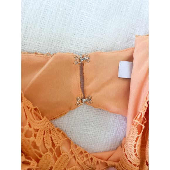 NSR | Lace Cut-Out Peek-a-Boo Midi Dress | Pastel Orange | Sz XS - Picture 7 of 10